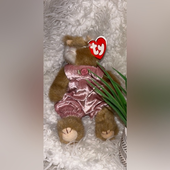 TY Attic Treasures Vintage 1993 POUNCER The Cat Pink Velvet Jumper Jointed HG003 - Picture 1 of 4